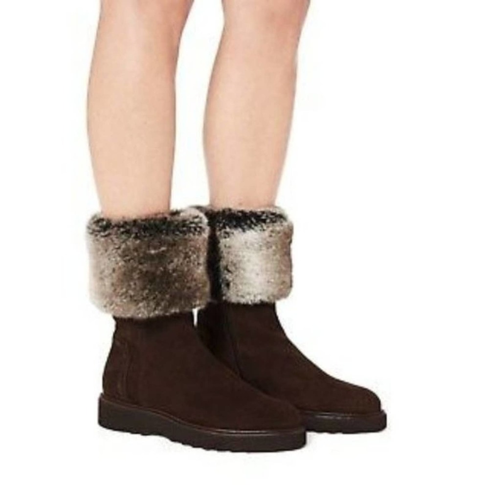 Aquatalia Kathy Brown Suede Faux Fur Leather Boots Women's Size 5